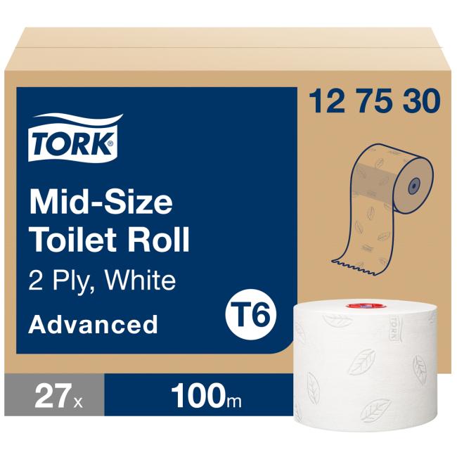 [HY127530] Toaletný papier 2-vrstv. TORK Mid-size biely, návin 100m T6 (27 ks)