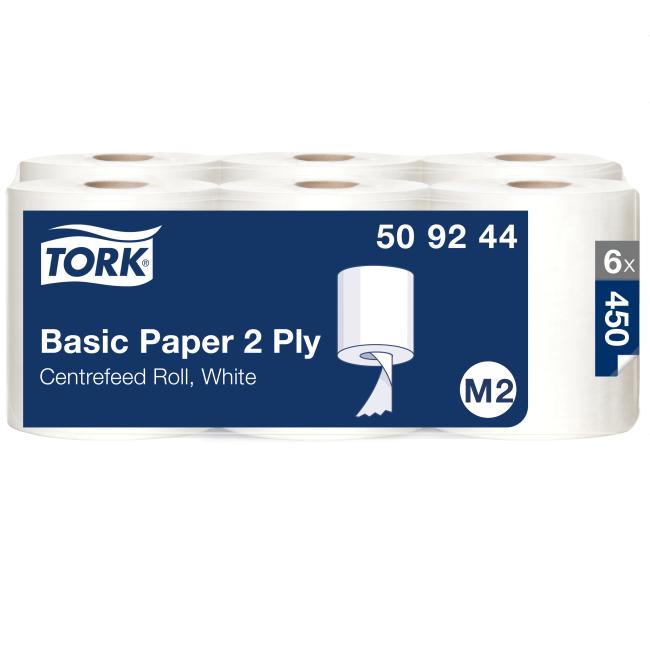 [HY509244] Papierové utierky v rolke so stred. odvíjaním 2-vrstv. TORK Basic biele M2 (6ks)