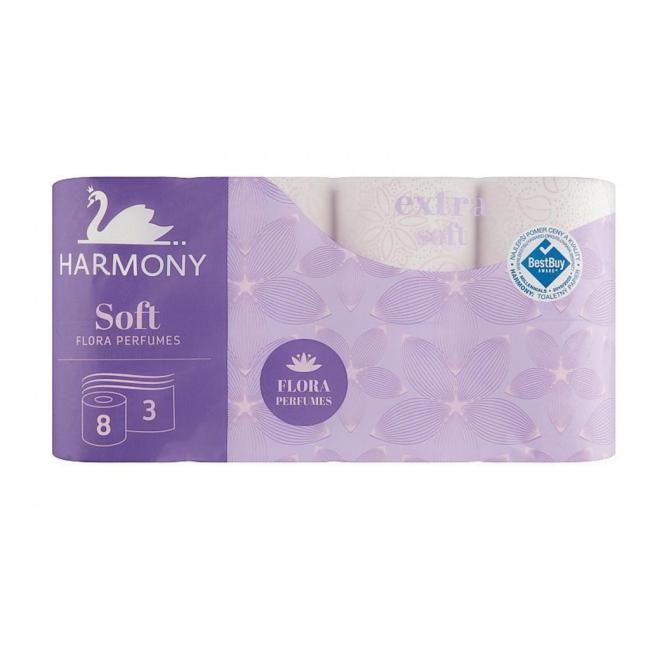 [HY751072] Toaletný papier 3-vrstvový Harmony Soft FLORA Parfumes biely, návin 16,8 m (8 ks)