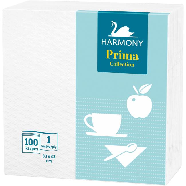 [HY755010] Papierové servítky 1-vrstvové HARMONY Prima 33 x 33 cm biele 100 kusov