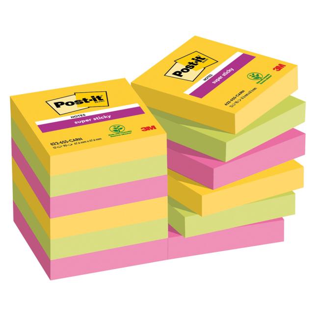[MM242808] Samolepiaci bloček Post-it Super Sticky CARNIVAL, veľkosť 47,6 x 47,6 mm, 12 bločkov po 90 lístkov