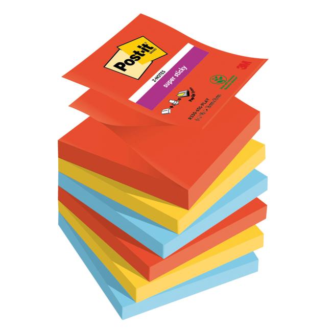 [MM258797] Samolepiace Z-bločky Post-it Super Sticky PLAYFUL, veľkosť 76x76 mm, 6 bločkov po 90 lístkov