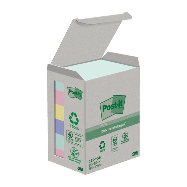 [MM259445] Samolepiaci bloček Post-it recyklované NATURE, pastelové farby, veľkosť 38x51 mm, 6 bločkov po 100 lístkov