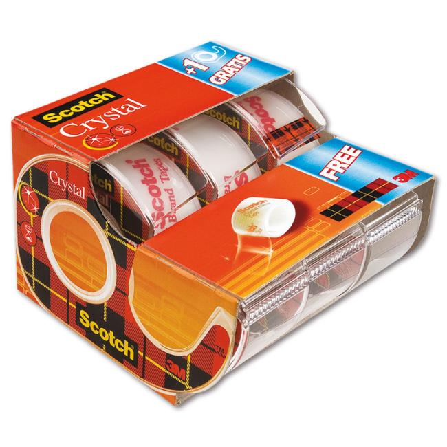 Lepiaca páska kryštálovo číra Scotch, 19 mm × 7,5 m, 2 + 1 rolka, v zásobníku zadarmo
