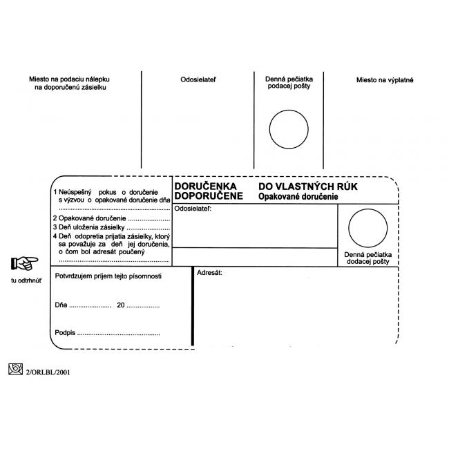 [OB465010] Poštové obálky B6 doručenka do VR OD, Doposielať, 100 ks