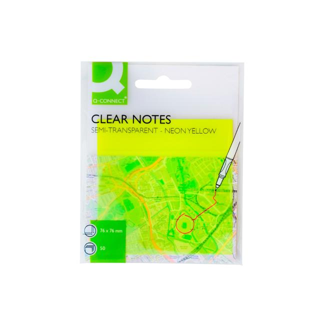 [QC010369] Samolepiaci bloček Q-CONNECT priehľadný, žltý, 76 x 76 mm, 50 lístkov