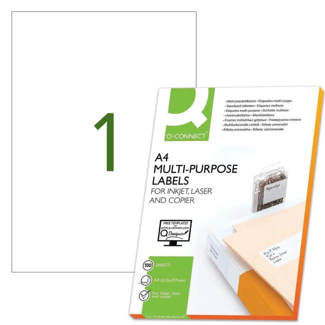 [QC010664] Etikety univerzálne 210x297mm Q-CONNECT A4 100 hárkov