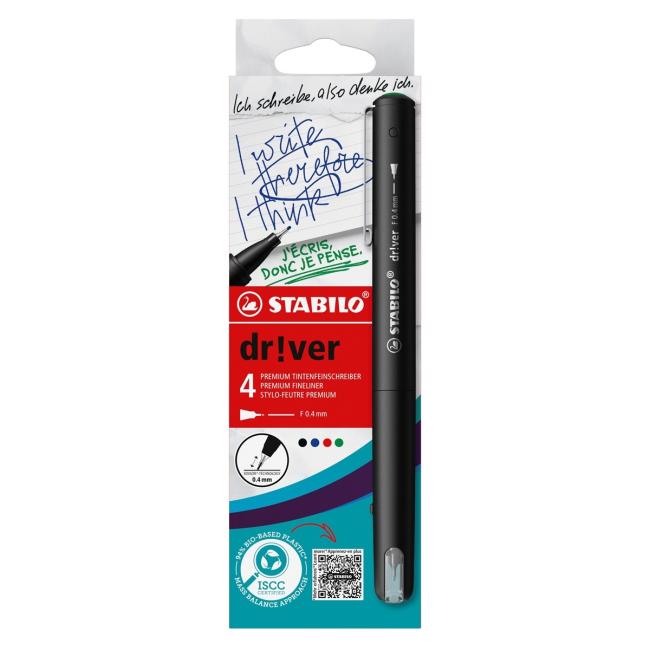 [ST108801] Sada linerov jemných STABILO dr!ver - fine - 4 ks zelená, červená, modrá, čierna