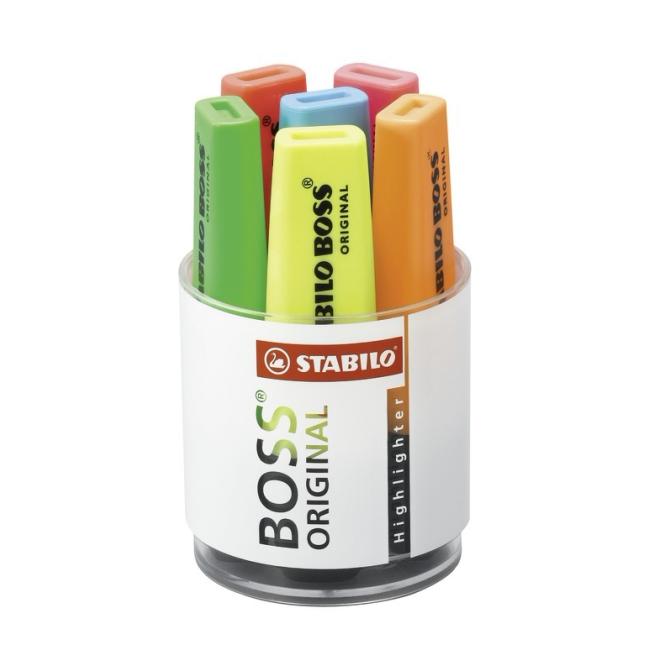 [ST700600] Sada zvýrazňovačov STABILO BOSS ORIGINAL 6 ks sklenná dóza žltá, zelená, oranžová, červená, ružová, modrá