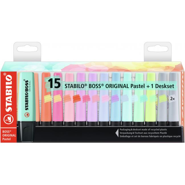 [ST701502] Sada zvýrazňovačov STABILO BOSS ORIGINAL Pastel 15 ks Stolný set so 14 rôznymi farbami