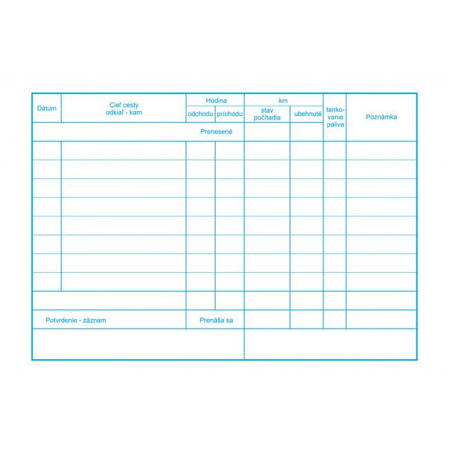 Evidencia prevádzky osobného motorového vozidla, A5, 60 listov