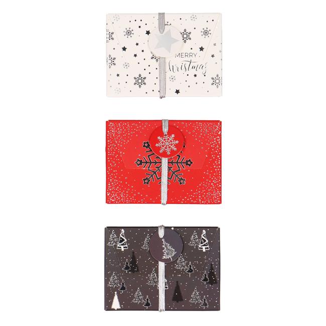 [XX400228] Vianočná papierová darčeková krabička s gumičkou 112x80mm mix sivočervených motívov 3 ks