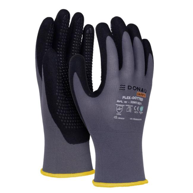[DO182110] Rukavice pletené, polomáčané DONAU SAFETY Flex-Dotted, kat. II sivé veľ. 10