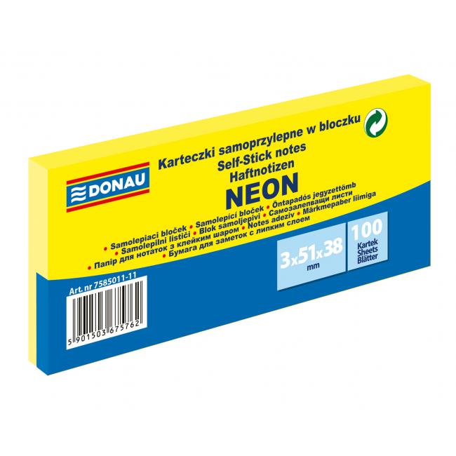 [DO501111] Samolepiaci bloček Donau neónový 38x51 žltý/3ks