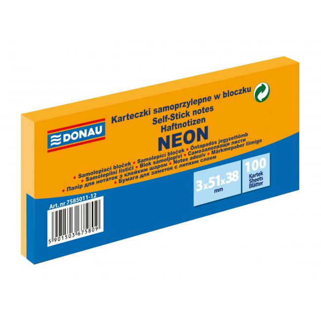 [DO501112] Samolepiaci bloček Donau neónový 38x51 oranžový/3ks