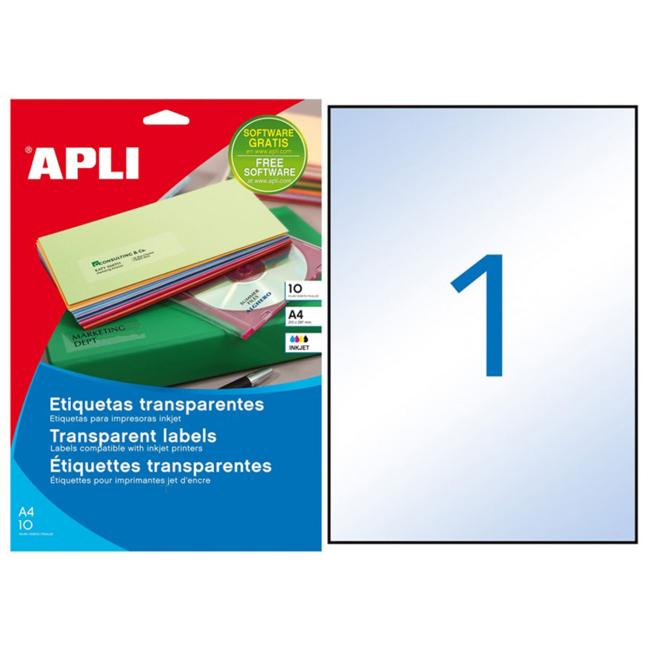 [AG010053] Etikety polyesterové priehľadné 210x297mm APLI A4 inkjet 10 hárkov
