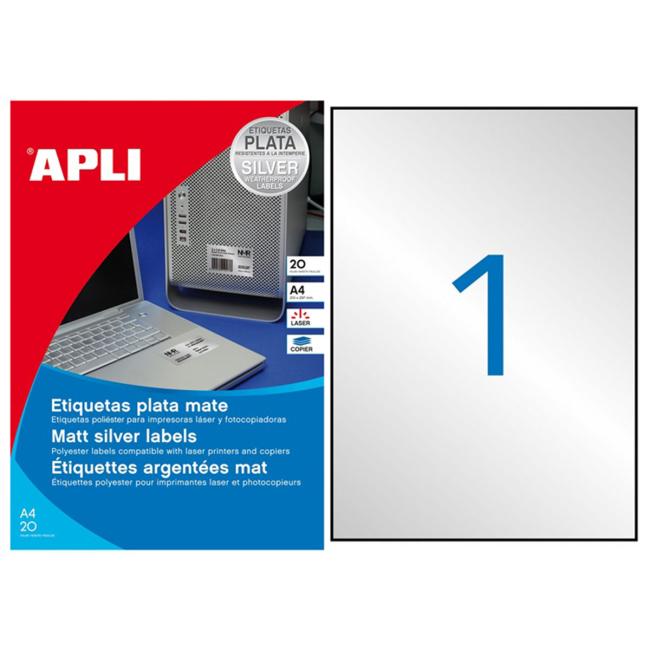 [AG010071] Etikety polyesterové 210x297mm APLI A4 20 hárkov strieborné