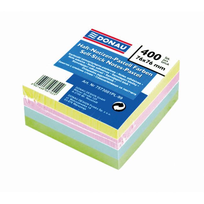 Bloček Donau, 76 x 76 mm, 4 pastelové farby, 400 lístkov