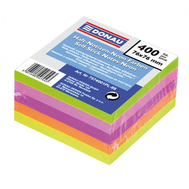 Bloček Donau, 76 x 76 mm, 5 neónových farieb, 400 lístkov