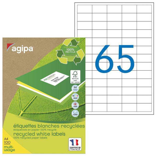 Etikety univerzálne recyklované 38x21,2mm Agipa A4 100 hárkov