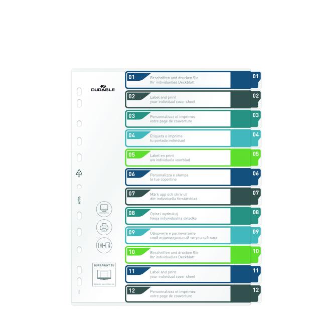 [DU679627] Plastový rozraďovač DURABLE 1-12 potlačiteľný farebný