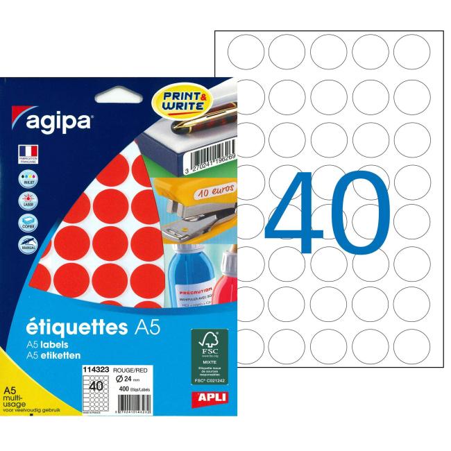 [AG114323] Etikety kruhové 24mm Agipa A5 červené