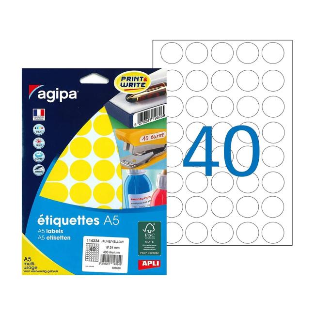 [AG114324] Etikety kruhové 24mm Agipa A5 žlté
