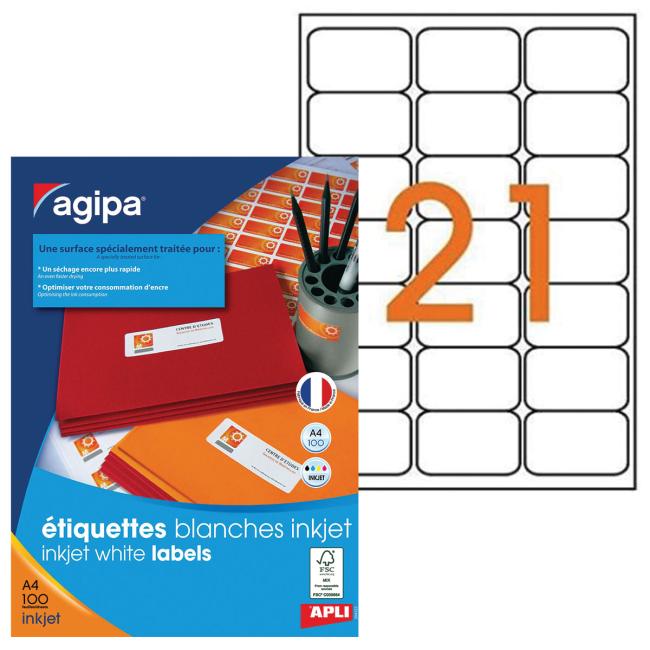 [AG119080] Etikety inkjet 63,5x38,1mm Agipa A4 100 hárkov