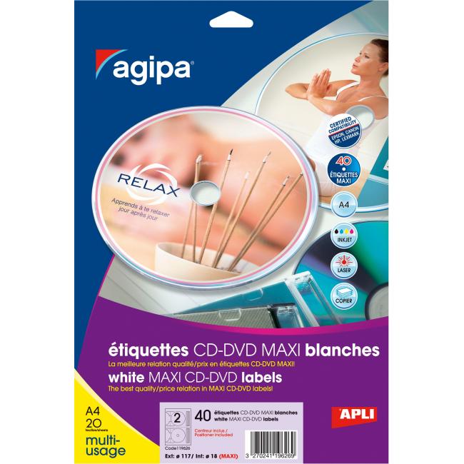 [AG119626] Etikety univerzálne na CD/DVD priemer 117,5 -17mm Agipa 20 hárkov
