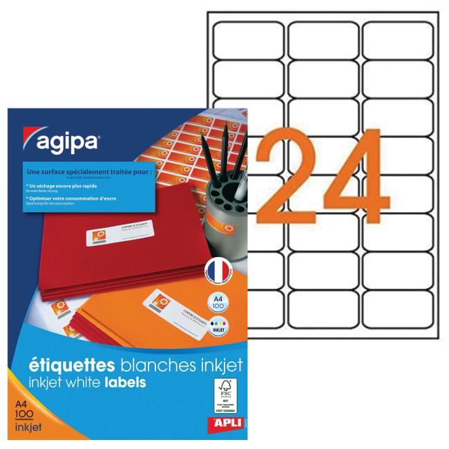 [AG119841] Etikety inkjet 63,5x33,9mm Agipa A4 100 hárkov