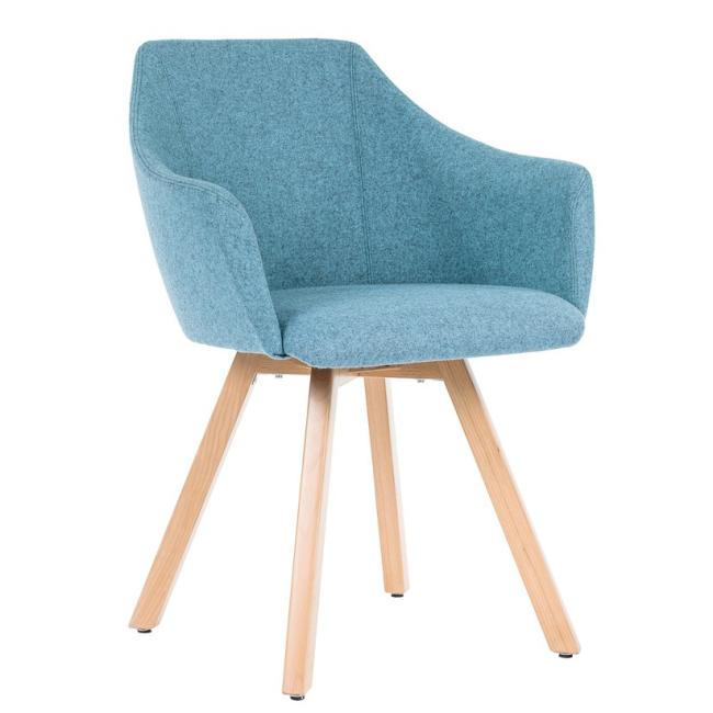 Čalúnené kreslo Wind Wood, drevené nohy, látka VIS021 modrá