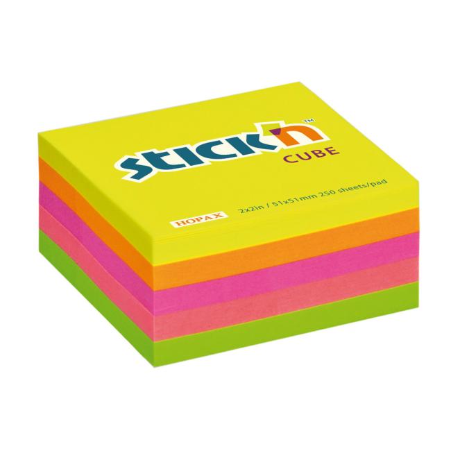 [AV021203] Samolepiaci bloček Stick’n Hopax mini, 51x51 mmeon, neon mix