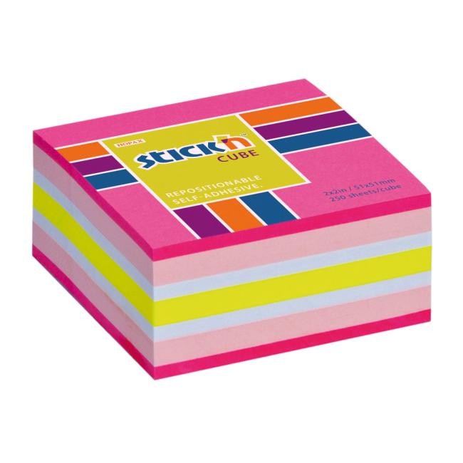 Samolepiaci bloček Stick’n Hopax mini, 51x51 mm, ružový mix