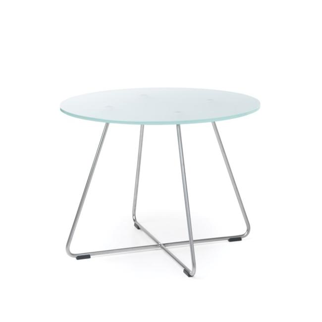 Konferenčný stolík SV 40, p. 60 cm, v. 45 cm, tvrdené mliečne sklo, kovová podnož chróm