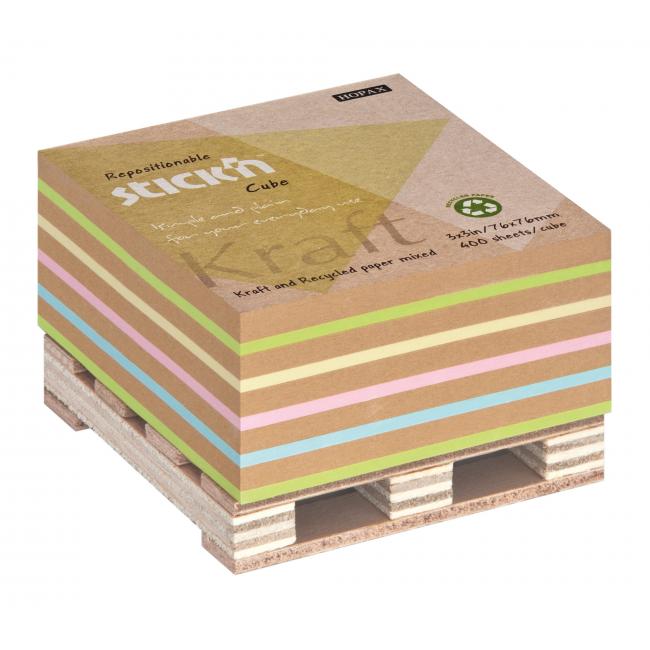 [AV218170] Samolepiaci bloček Stick’n Hopax na paletke 76x76mm 400 lístkov mix Kraft a pastel