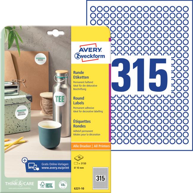 Etikety univerzálne kruhové 10mm Avery A4 10 hárkov