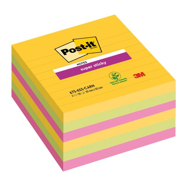 [MM675010] Samolepiaci bloček Post-it Super Sticky CARNIVAL, veľkosť 101x 101 mm, 6 bločkov po 90 lístkov