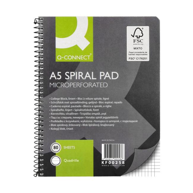 [QC000258] Blok College Q-CONNECT A5, 80 listov, štvorčekový