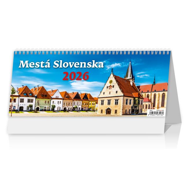 [S331] Stolový kalendár riadkový 32,1x13,4 cm - Mestá Slovenska 2026