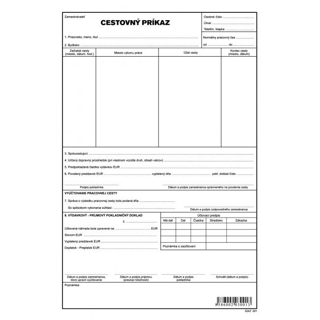 [TL001000] Cestovný príkaz, A4, 1000 listov