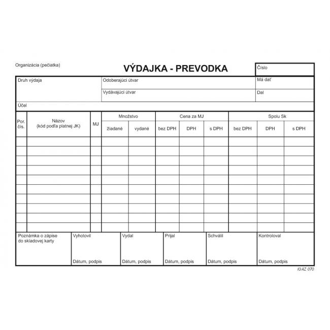 [TL070000] Výdajka - prevodka, A5, s DPH, samoprepis, s kartónovou obálkou a podložkou, 100 listov