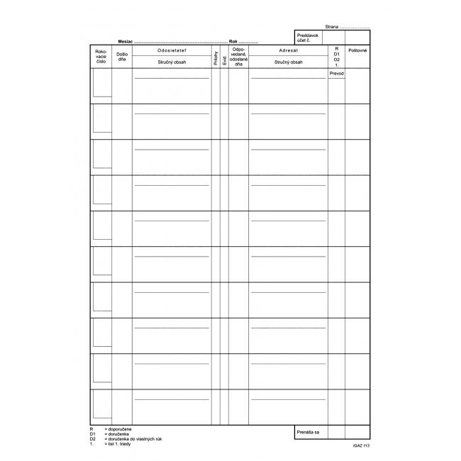 [TL113000] Kniha došlej a odoslanej pošty, A4, tvrdá väzba, 96 listov