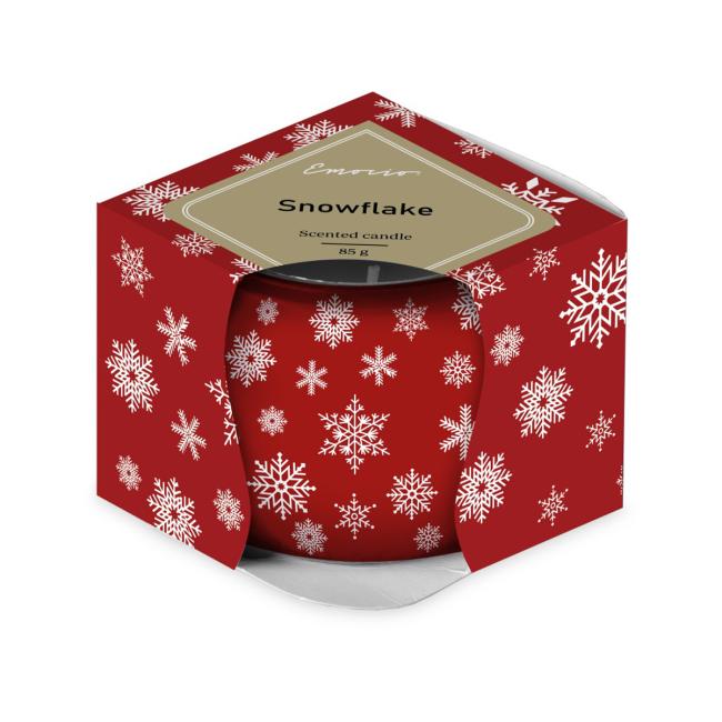 [XM043782] Emocio sklenený dekor 70x62 mm Magic Snowing červeno-biela, vonná sviečka