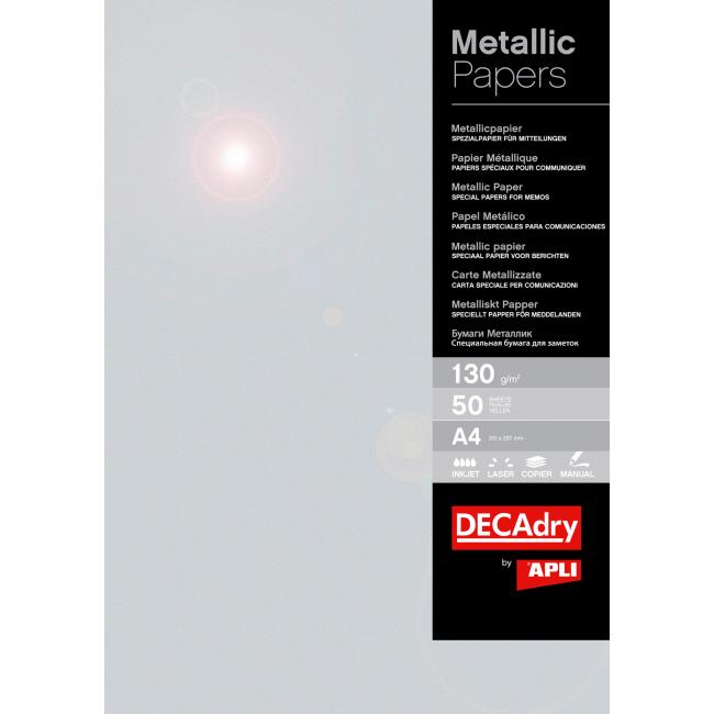 [AG004071] Metalický papier APLI A4 strieborná, 130g, 50 hárkov
